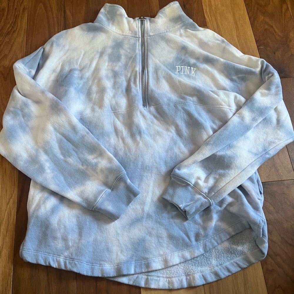 PINK Victoria's Secret Blue and White Tie-Dye Sweatshirt